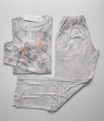 Feyza Yazlık Uzun Kol Bej Kadın Pijama Takım