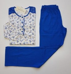Pijadore Mavi Uzun Kol Yazlık Kadın Pijama Takım