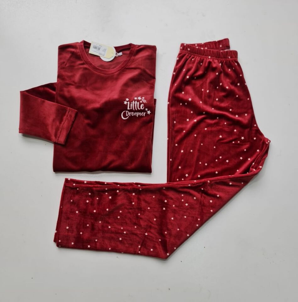 Senfoni Kadın Sıfır Yaka Bordo Altı Yıldızlı Kadife Pijama Takım