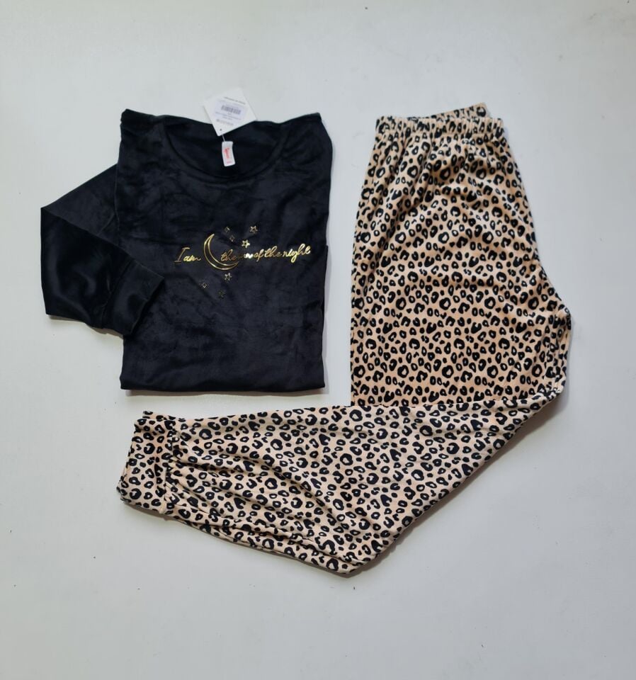 Pijamoni Kadın Battal Kadife Pijama Takım