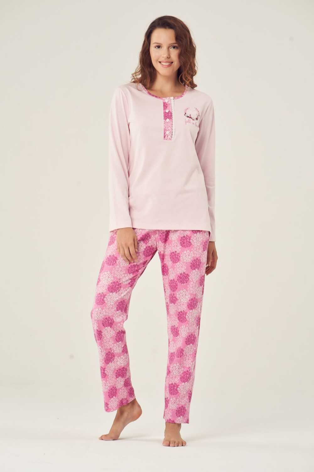 Pijadore Pembe Uzun Kol Yazlık Kadın Pijama Takım