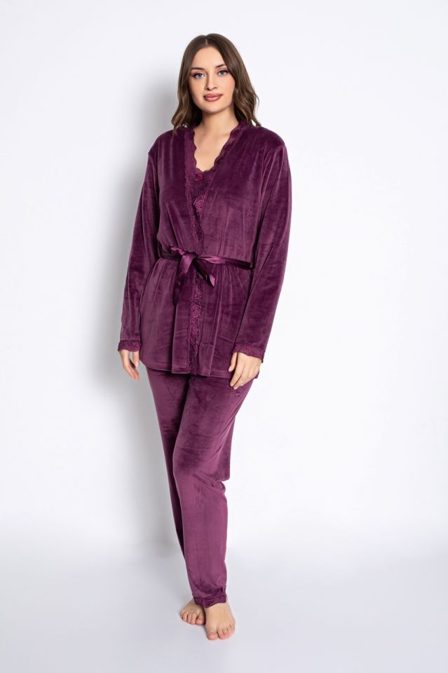 Pijamoni Kadın Kadife Üçlü Pijama Takım