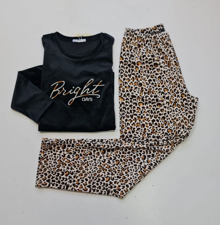 Senfoni Kadın Sıfır Yaka Leopar Kadife Pijama Takım