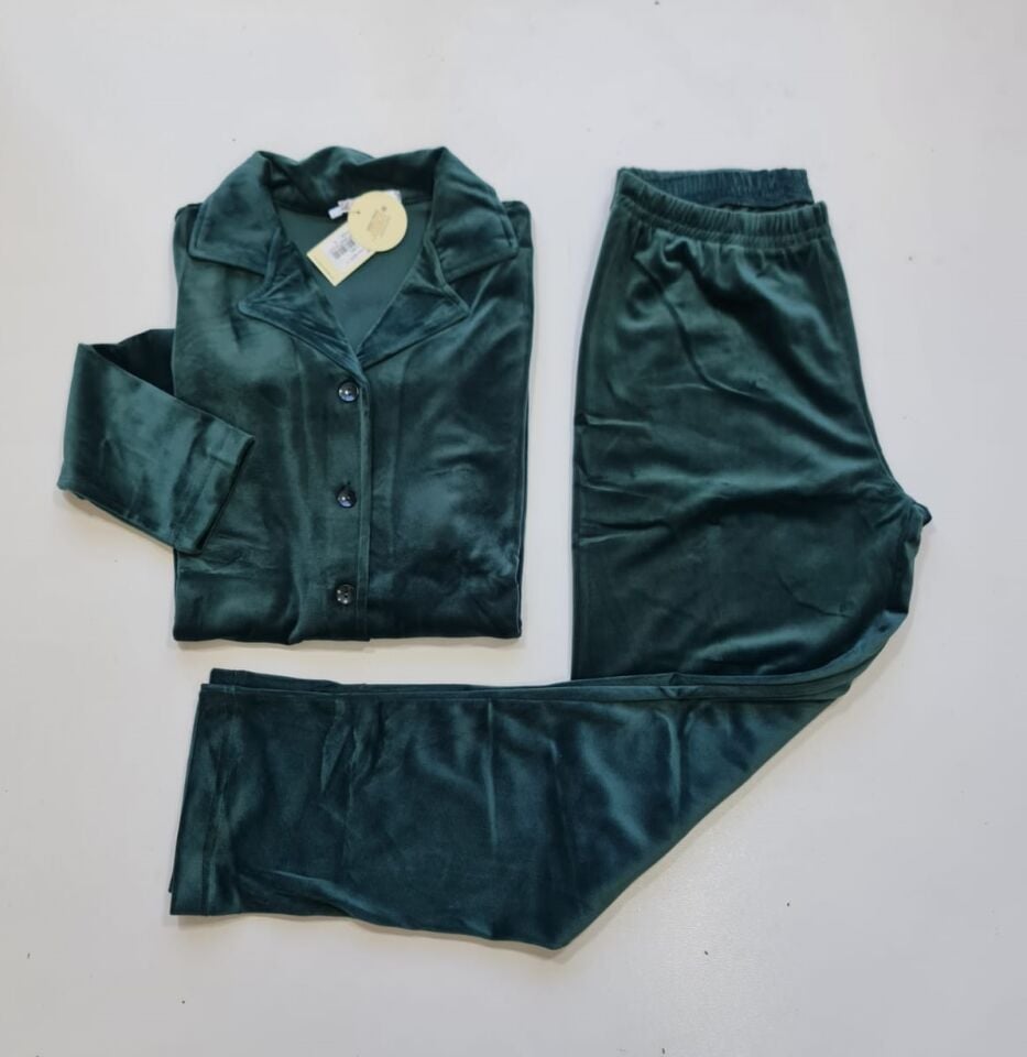 Senfoni Kadın Önü Düğmeli Kadife Pijama Takım