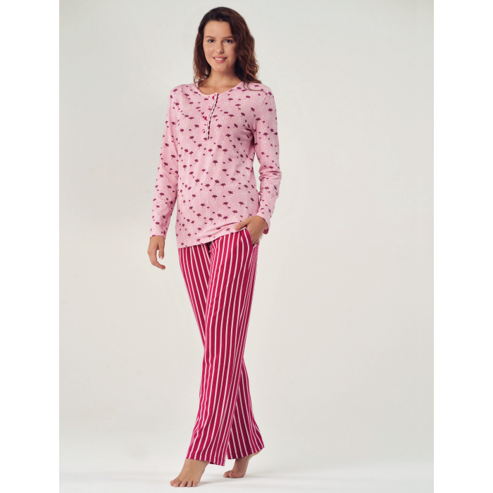 Pijadore Pembe Uzun Kol Yazlık Kadın Pijama Takım