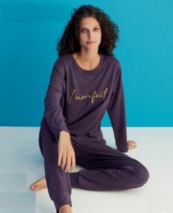 Arcan Kışlık Yün Viskon Mor Kadın Pijama Takım
