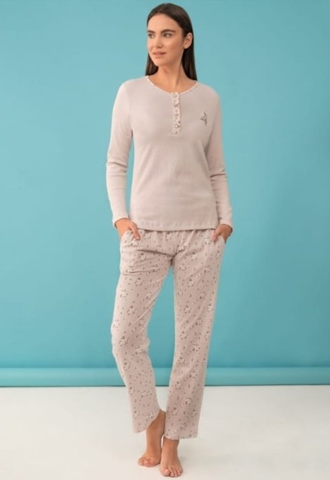 Pijadore Lila Uzun Kol Yazlık Kadın Pijama Takım