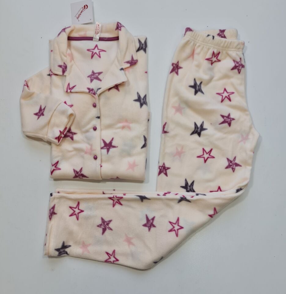 Pijamoni Kadın Önü Komple Düğmeli İnci Welsoft Pijama Takım