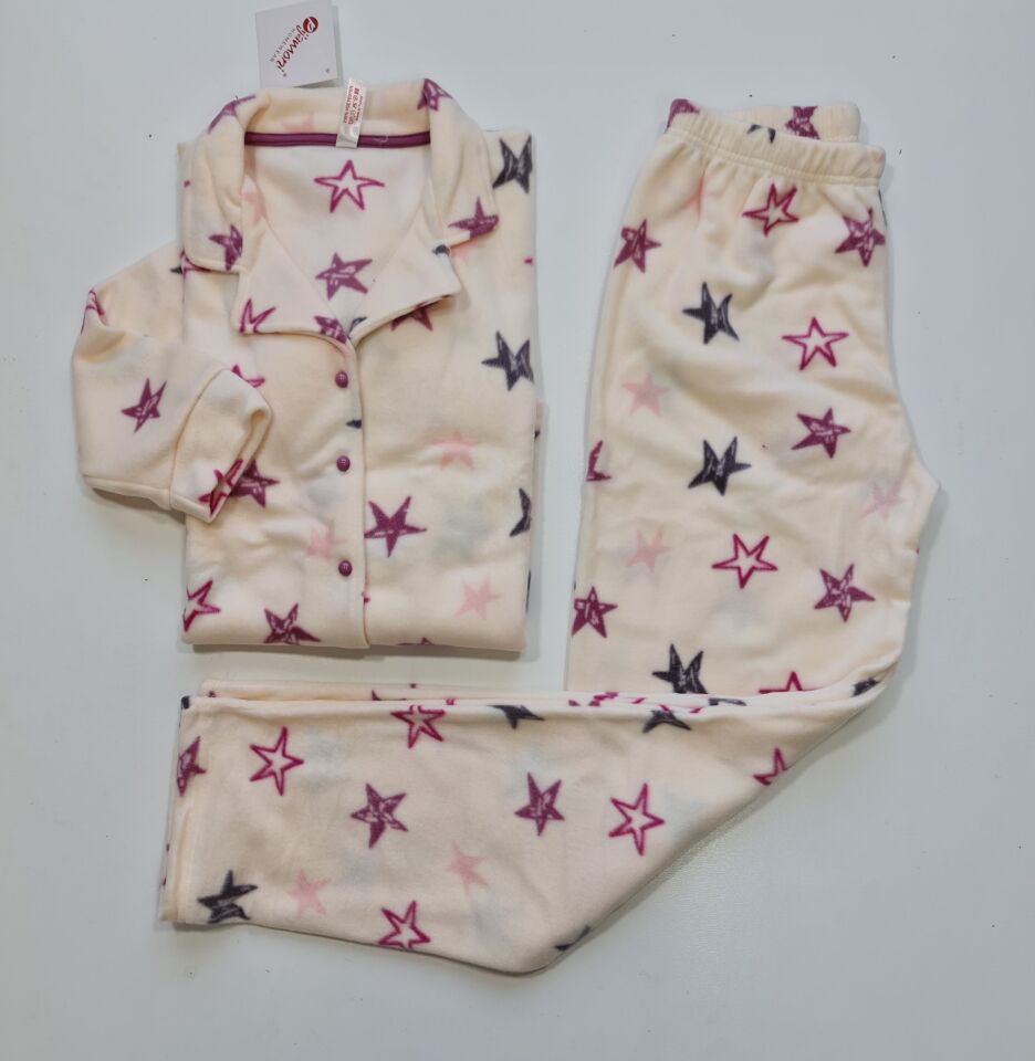 Pijamoni Kadın Önü Komple Düğmeli İnci Welsoft Pijama Takım