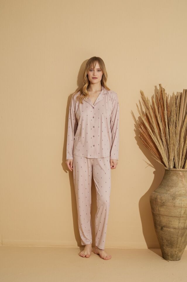 Pijamoni Uzun Kol Yazlık Kadın Pijama Takım