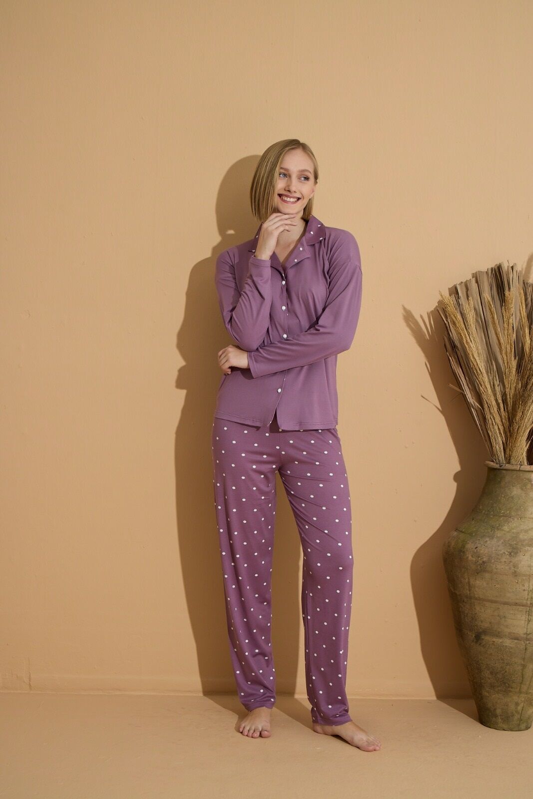 Pijamoni Uzun Kol Yazlık Kadın Pijama Takım