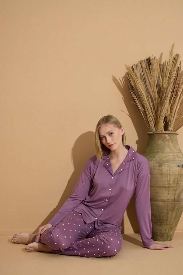 Pijamoni Uzun Kol Yazlık Kadın Pijama Takım