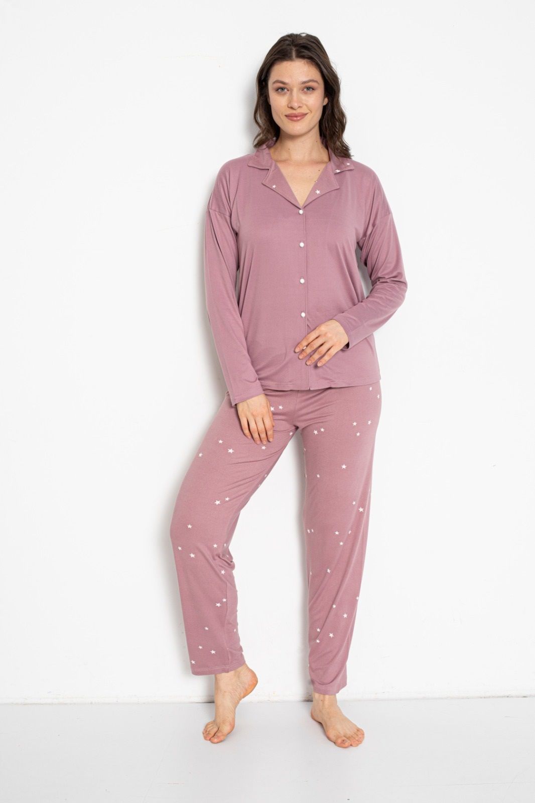 Pijamoni Uzun Kol Yazlık Kadın Pijama Takım