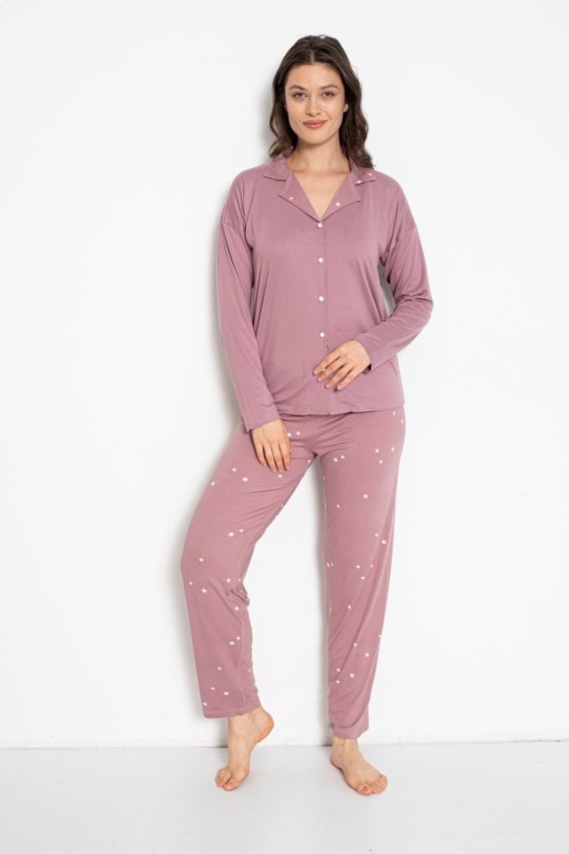 Pijamoni Uzun Kol Yazlık Kadın Pijama Takım