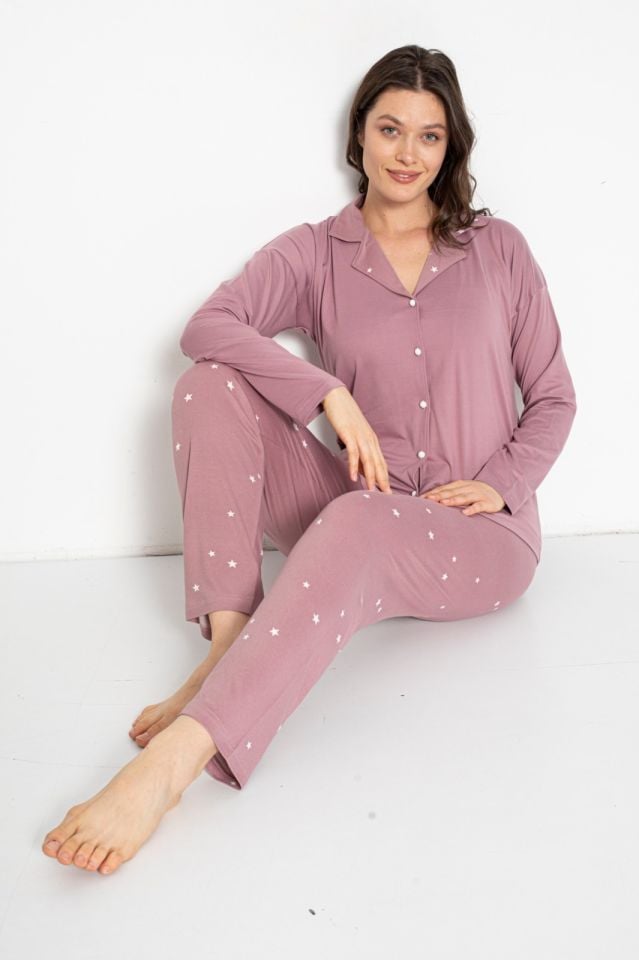 Pijamoni Uzun Kol Yazlık Kadın Pijama Takım