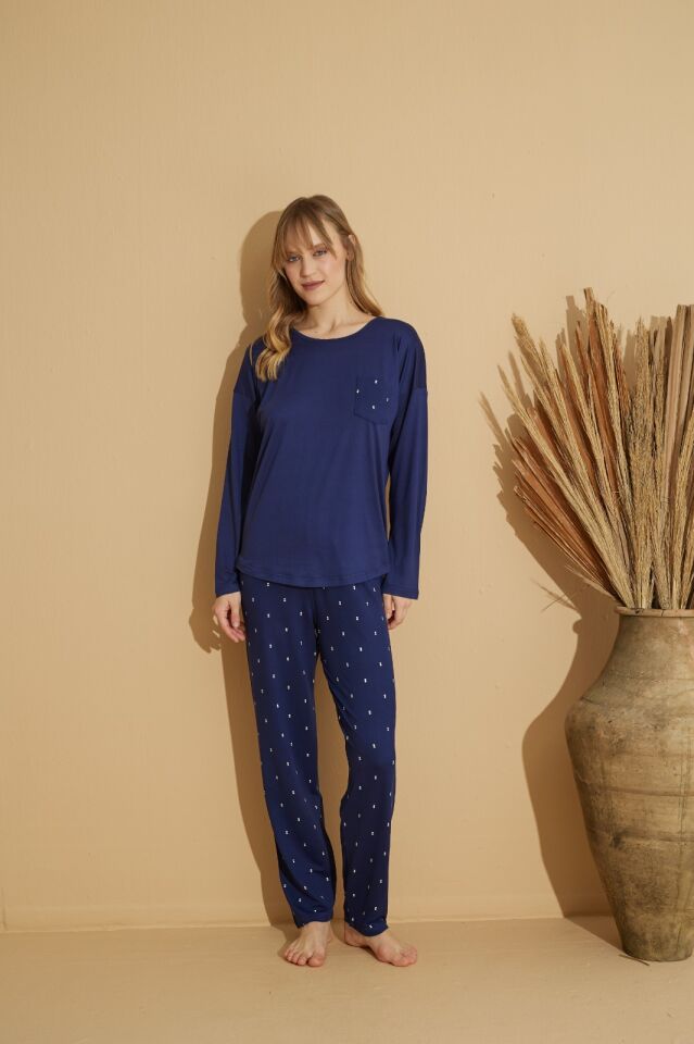 Pijamoni Uzun Kol Yazlık Kadın Pijama Takım