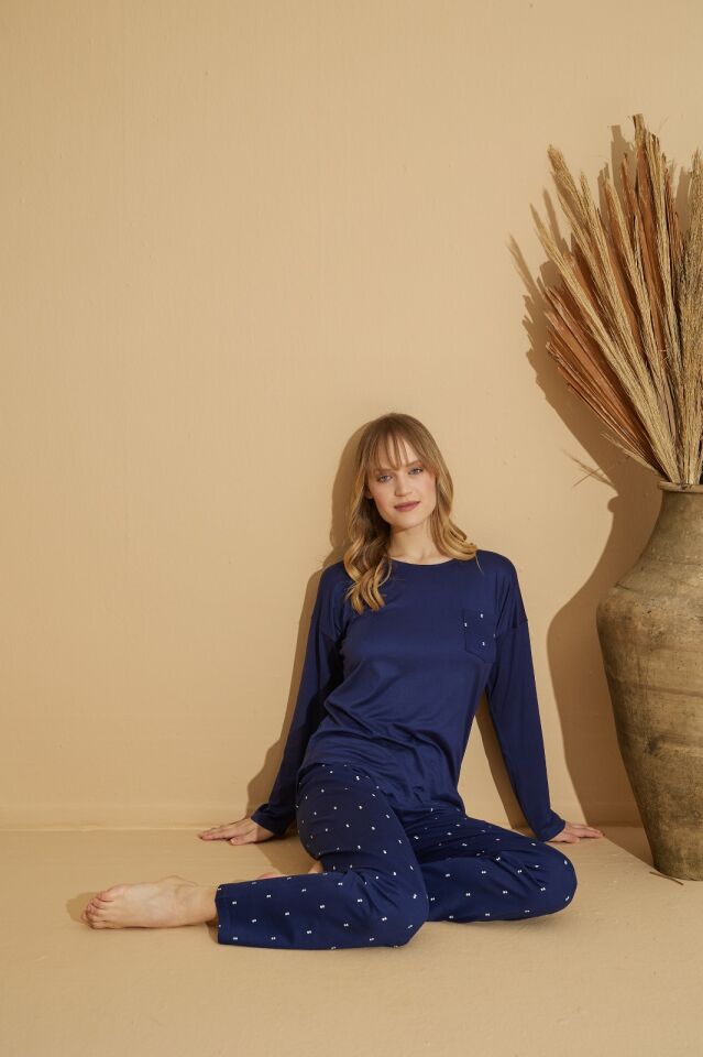 Pijamoni Uzun Kol Yazlık Kadın Pijama Takım