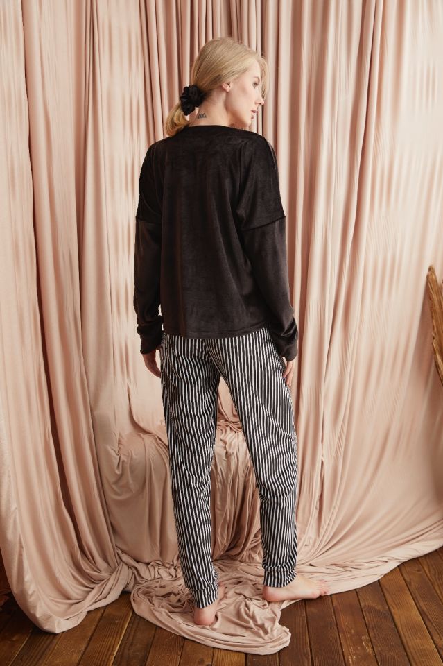 Pijamoni Kadın Kadife Pijama Takım