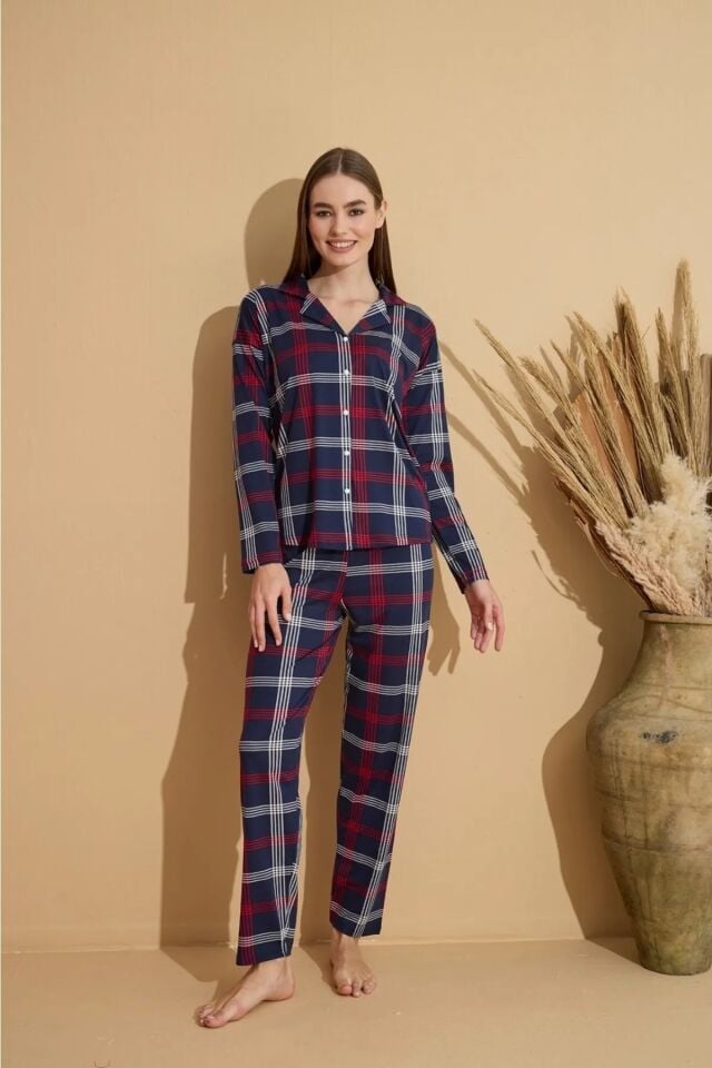 Pijamoni Uzun Kol Yazlık Kadın Pijama Takım