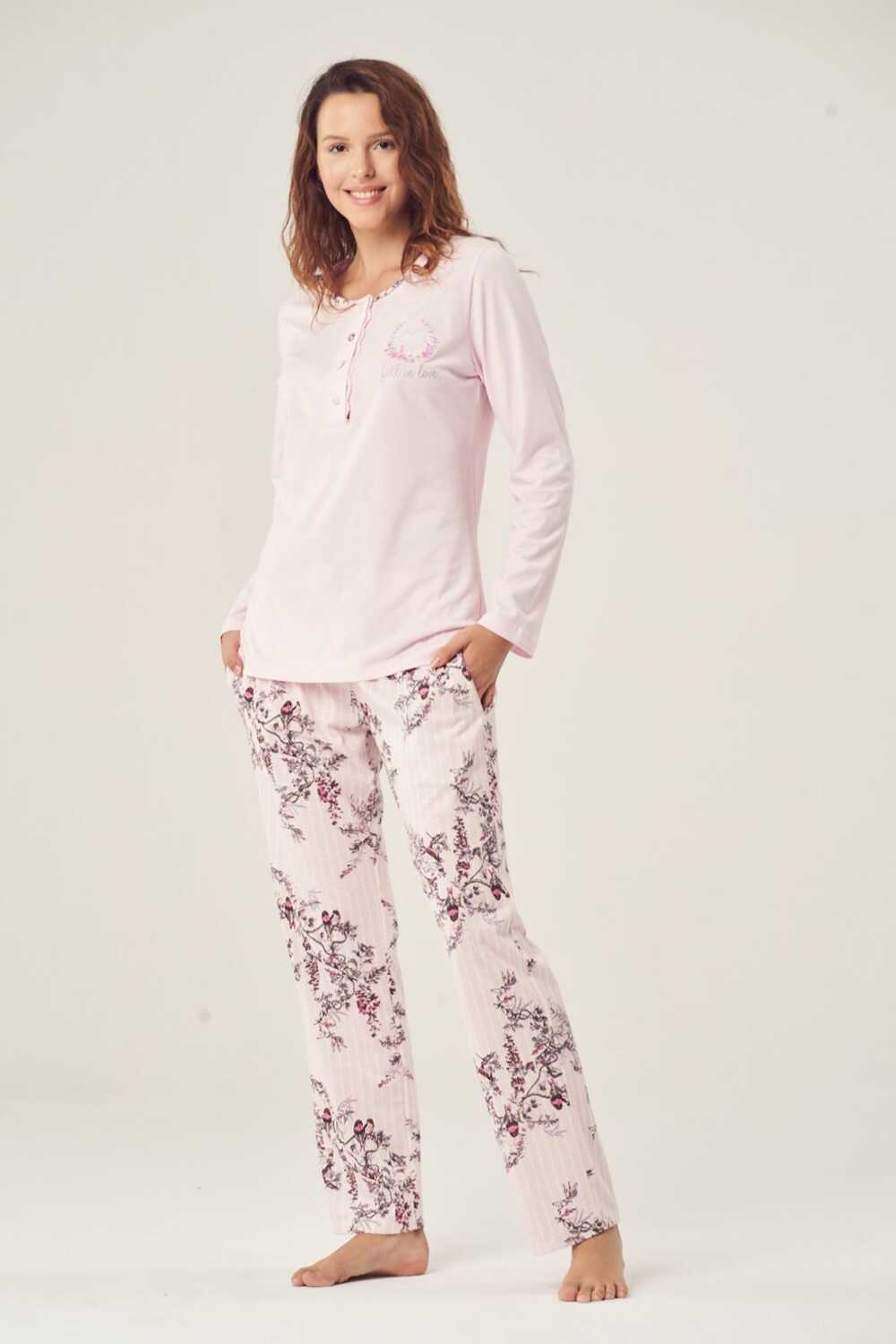 Pijadore Pembe Uzun Kol Yazlık Kadın Pijama Takım