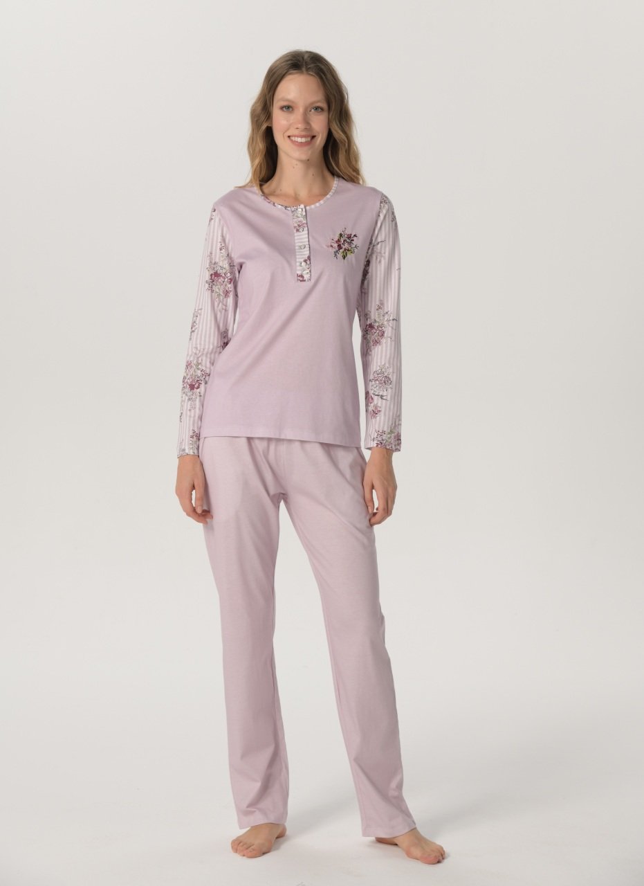 Pijadore Lila Uzun Kol Yazlık Kadın Pijama Takım