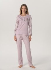 Pijadore Lila Uzun Kol Yazlık Kadın Pijama Takım