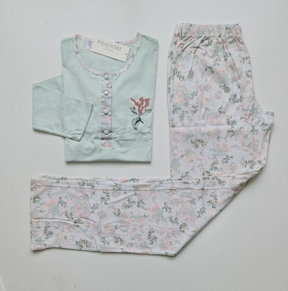Pijadore Yeşil Uzun Kol Yazlık Kadın Pijama Takım