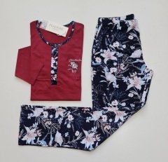 Pijadore Bordo Uzun Kol Yazlık Kadın Pijama Takım