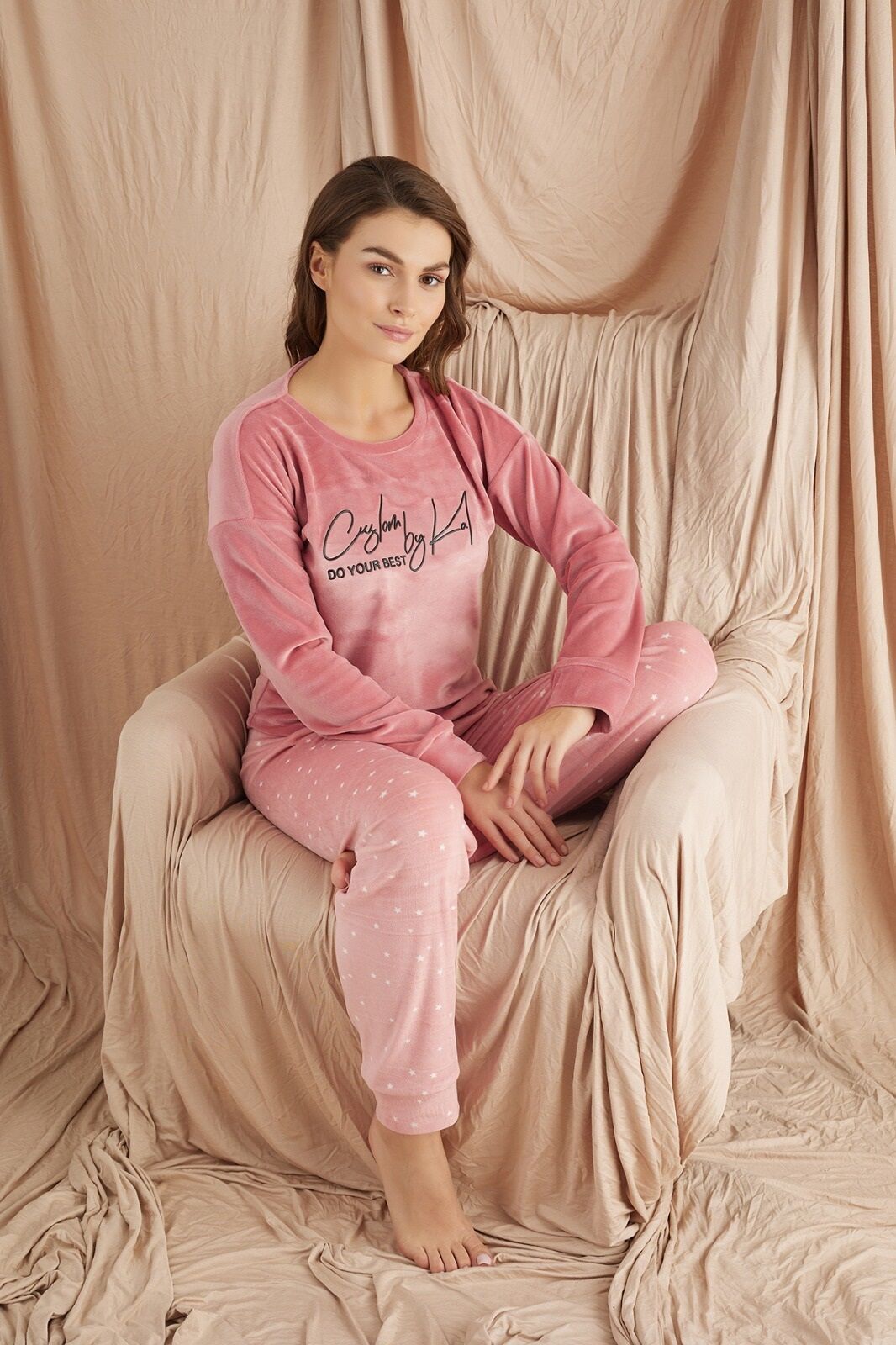 Pijamoni Kadın Kadife Pijama Takım