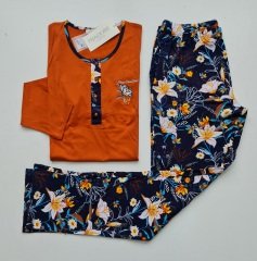 Pijadore Turuncu Uzun Kol Yazlık Kadın Pijama Takım