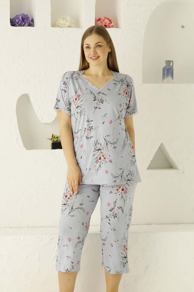 Alimer Battal Kısa Kol Yazlık Kadın Kapri Pijama Takım