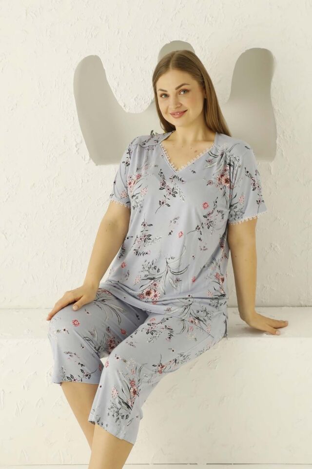 Alimer Battal Kısa Kol Yazlık Kadın Kapri Pijama Takım