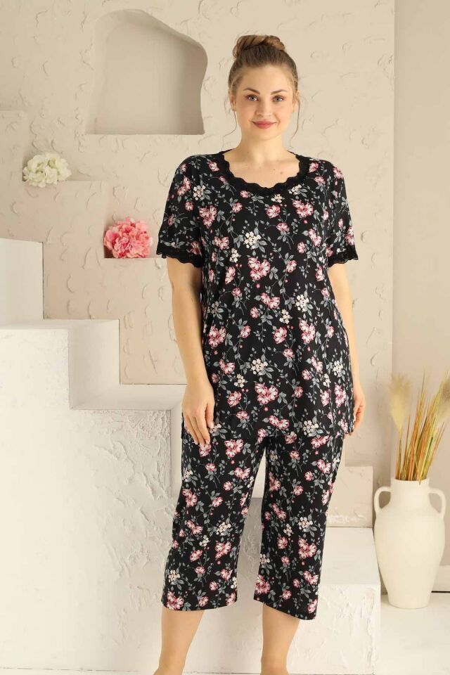 Alimer Battal Kısa Kol Yazlık Kadın Kapri Pijama Takım