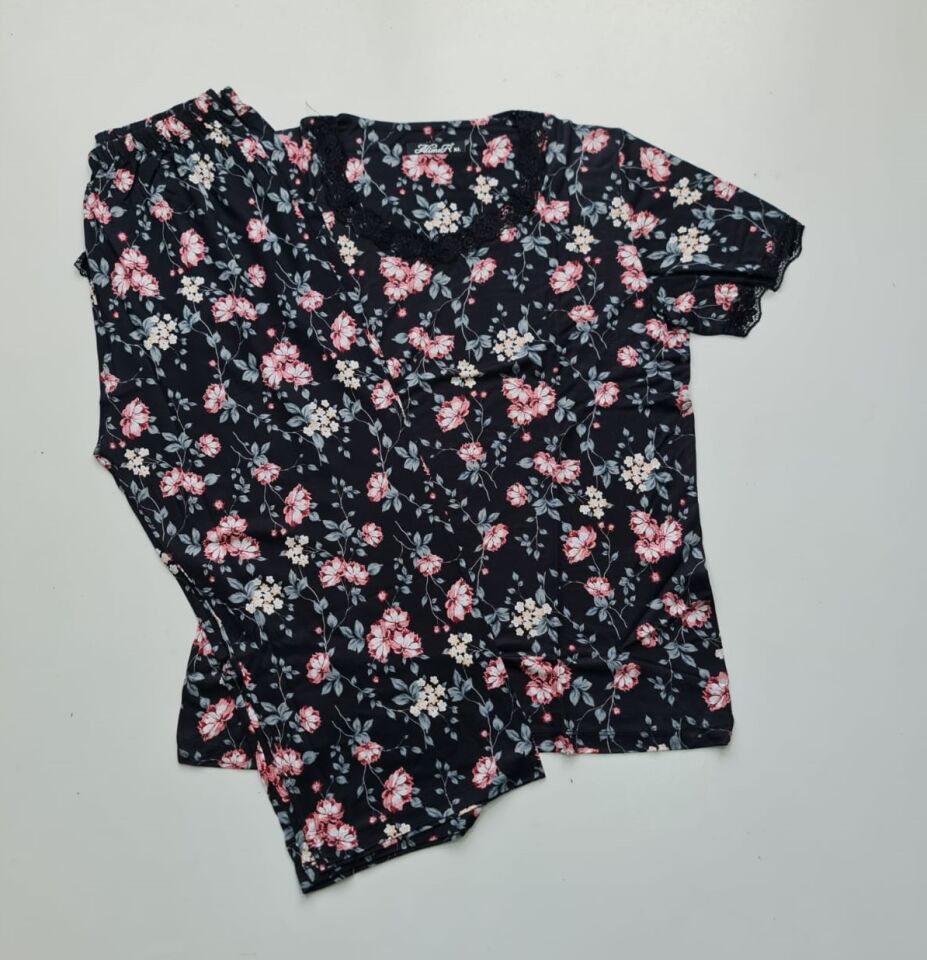 Alimer Battal Kısa Kol Yazlık Kadın Kapri Pijama Takım