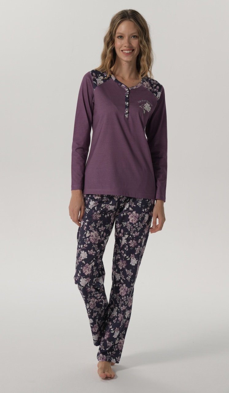 Pijadore Mor Uzun Kol Yazlık Kadın Pijama Takım