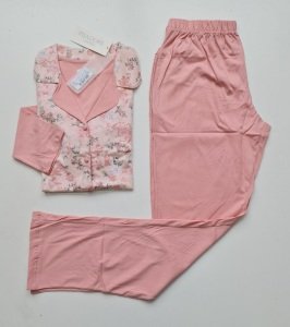 Pijadore Pudra Uzun Kol Yazlık Kadın Pijama Takım