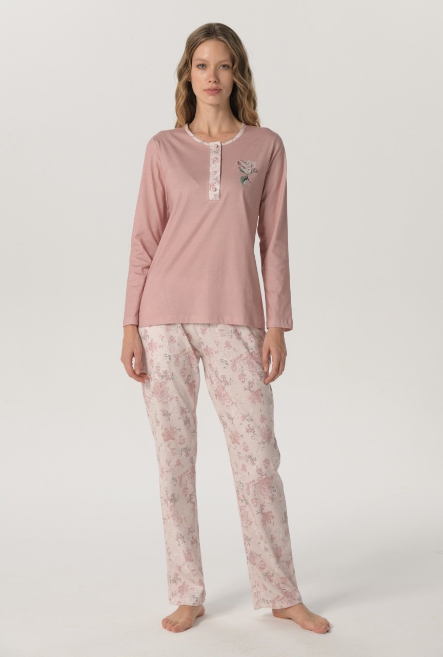 Pijadore Pembe Uzun Kol Yazlık Kadın Pijama Takım L