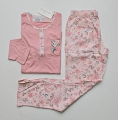 Pijadore Pembe Uzun Kol Yazlık Kadın Pijama Takım L
