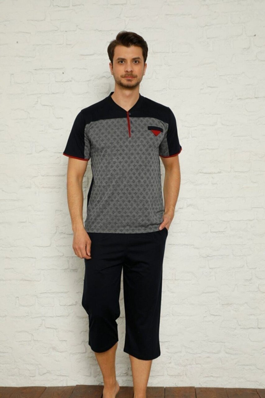 Alimer Kısa Kol Yazlık Erkek Kapri Pijama Takım