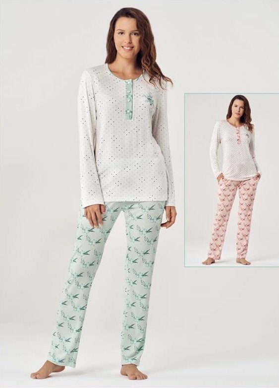 Pijadore Yeşil Uzun Kol Yazlık Kadın Pijama Takım