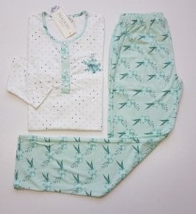 Pijadore Yeşil Uzun Kol Yazlık Kadın Pijama Takım