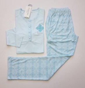 Pijadore Mavi Uzun Kol Yazlık Kadın Pijama Takım