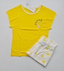 Pijadore Sarı Kısa Kol Yazlık Kadın Pijama Takım