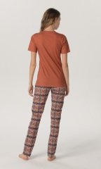Pijadore Kiremit Kısa Kol Yazlık Kadın Pijama Takım