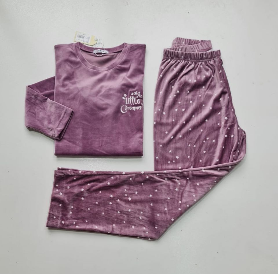 Senfoni Kadın Sıfır Yaka Lila Altı Yıldızlı Kadife Pijama Takım
