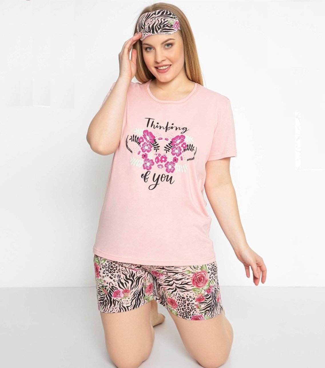Pijamoni Yazlık Kadın Battal Şortlu Pijama Takım