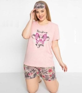 Pijamoni Yazlık Kadın Battal Şortlu Pijama Takım