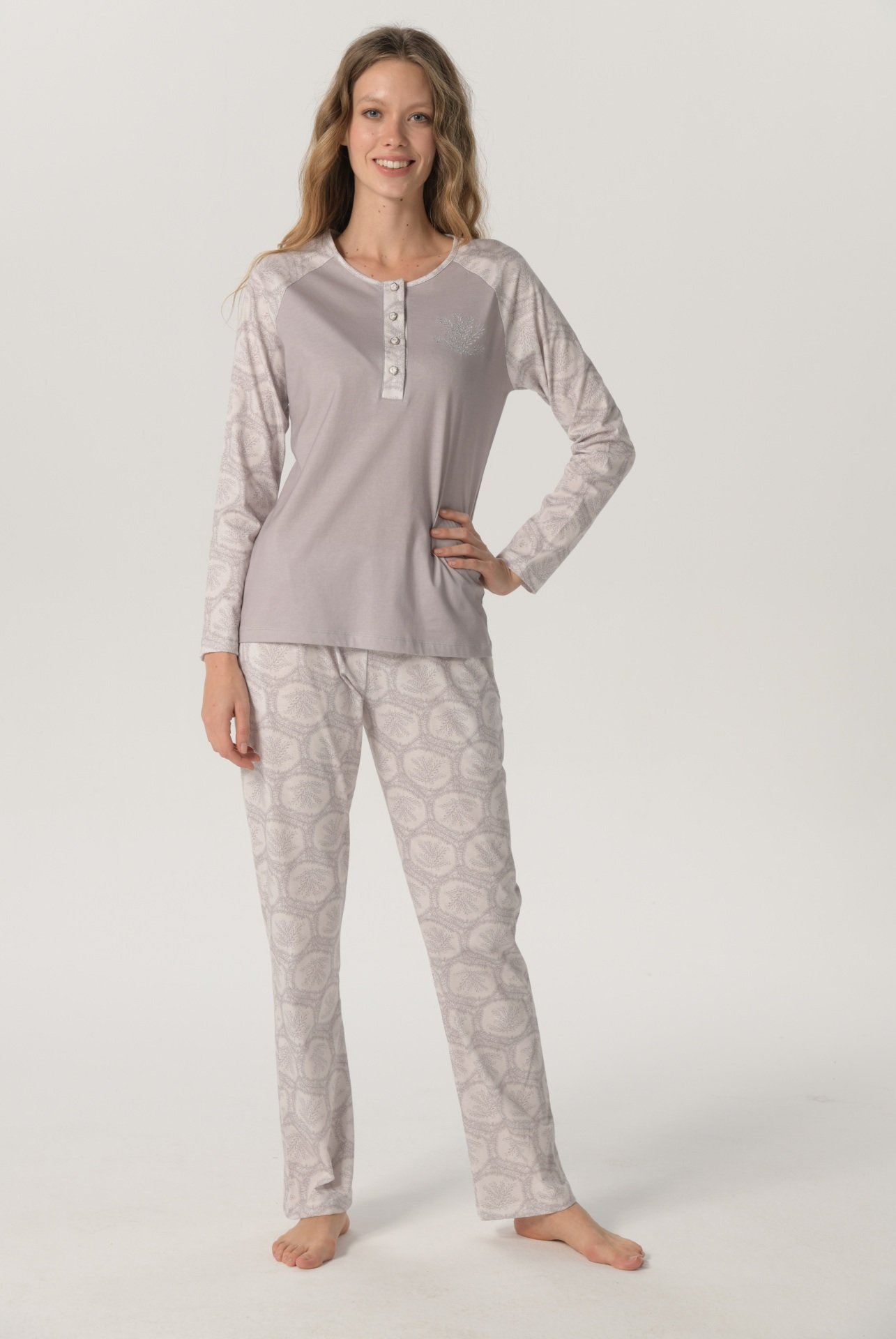 Pijadore Camel Uzun Kol Yazlık Kadın Pijama Takım