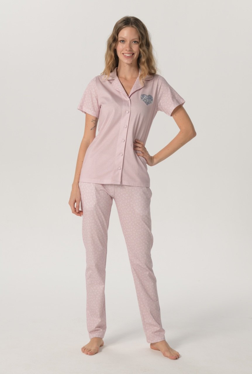 Pijadore Pembe Kısa Kol Yazlık Kadın Pijama Takım