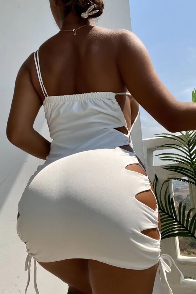 Renklifirsatlar Yanları Açık Beyaz Fantezi Mini Elbise